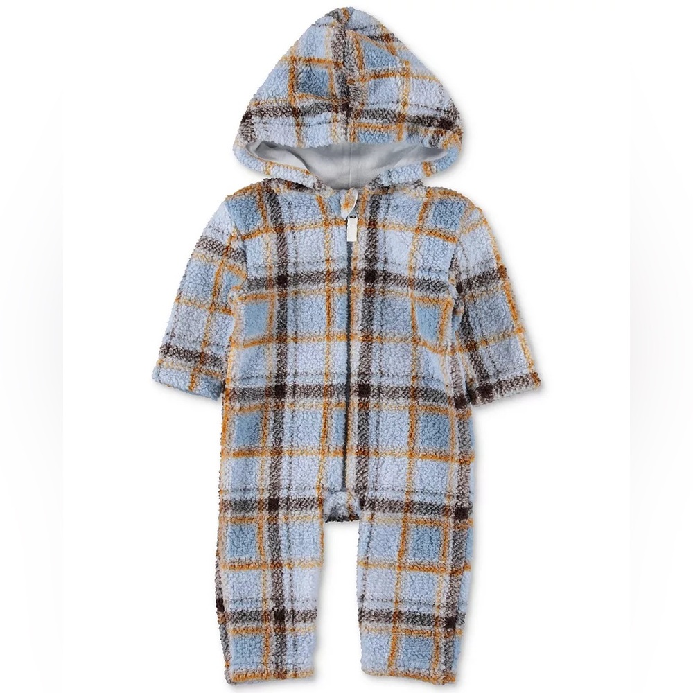 NWOT Chick Pea Plaid Hooded One Piece in Blue and Brown